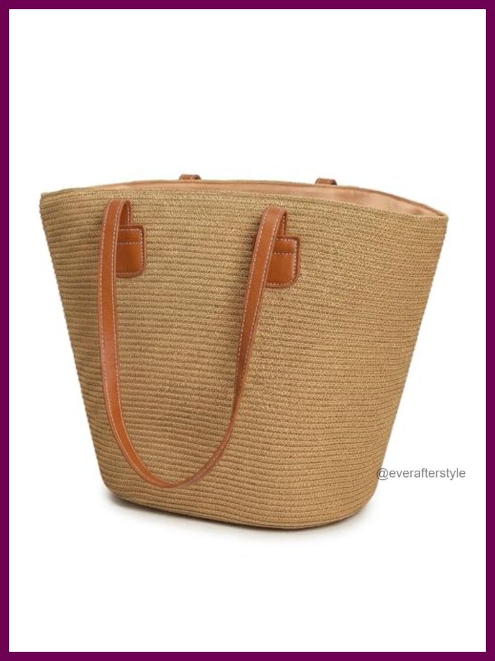 Handwoven Natural Straw Woven Boho Shoulder Bag PU Leather Strap Tote